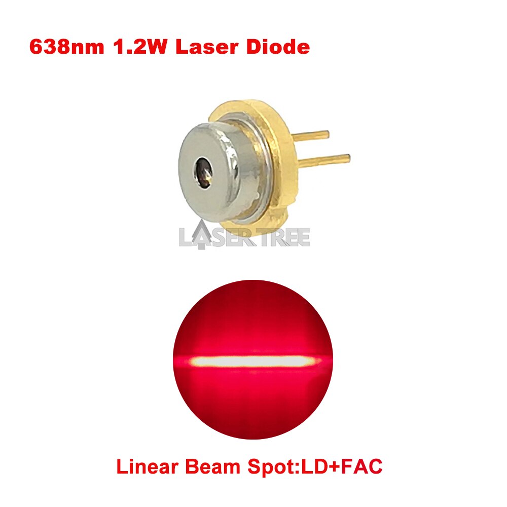 638nm 1.2W 고출력 적색 레이저 다이오드, FAC 압축 스팟 기술 선형 빔 스팟 포함